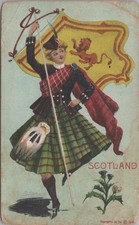 Scotland Highland Dancer Girl Tartan c1905 Lion Rampant Thistle Embossed picture