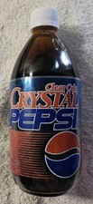 Original Vintage 1990s Clear Cola Crystal Pepsi Glass Bottle 16 oz. Full NOS picture