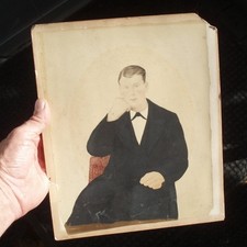 GREAT RARE EARLY ANTIQUE GENUINE PHOTOGRAPH ENLARGEMENT HAND PAINTED / PAINTING picture
