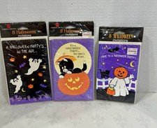 Vtg 90s Halloween Party Invitations Black Cat Pumpkins American Greetings 24 New picture