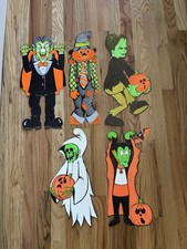 Vtg 60s 70s Halloween Die Cuts Peck Eureka Dracula Frankenstein Skeleton Flock picture