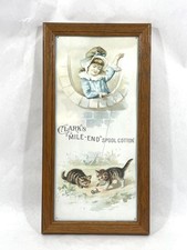 Vintage Clark's Mile-End Spool Cotton Tin Sign Victorian Girl & Kittens Frame picture
