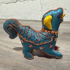 Vtg 1968 Chinese Silk Embroidered Sequins Blue Dog Ornament 3” Tall Hong Kong picture