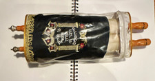 Mini Torah Scroll Hebrew Text Velvet Mantle Cover Wooden Rollers picture