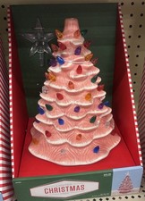 Pink ceramic Christmas tree with Clear lights picture