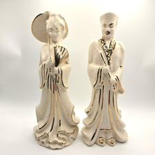 VINTAGE CHINESE MAN AND WOMAN PORCELAIN FIGURINES COUPLE CULTURAL HAND PAINTED picture
