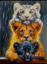 Lion Tiger Panther Cubs Wildlife Big Cats Art Card Print PZ Signed /30 picture