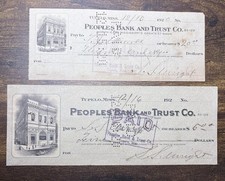 Vintage People’s Bank And Trust Co. Cancelled Checks - Tupelo, Miss. Lot Of 2 picture