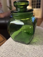 Vintage Wheaton Emerald Green Glass Canister Container Jar  with Lid EUC MCM picture