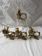 Gold Tone Bird on Branch Napkin Rings Set of 4 Heavy Metal Woodland Table Decor picture