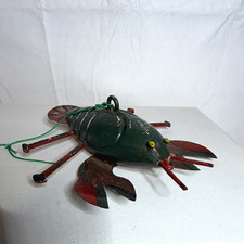 Handmade vintage ice fishing spearing decoy, green lobster, wood and metal ￼￼ picture