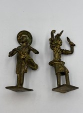 Old Burkina Faso, Dogon, Cast Bronze Lot Of 2 Figures Dancer And Drummer 3-1/4” picture