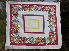 Vintage 1940S 50S Tablecloth White Red Yellow Floral About 48x53.5” Cute  picture