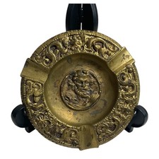 Vintage Spanish Brass Ashtray Classical Greco Roman Figural Relief 5.5” picture