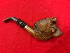 Vintage UNUSED Carved Wood Handmade Bull’s Head Tobacco Smoking Souvenir Pipe picture
