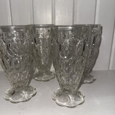 VTG JEANNETTE THUMBPRINT FOOTED MILKSHAKE GLASSES Set of 4 picture