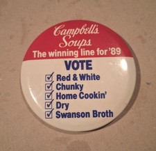 vintage 1989 advertising pinback button from Campbell's Soups picture