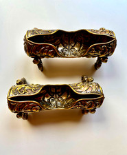 2 Antique Silver-Tone Bronze Footed Toothpick Holders- Set of 2 picture