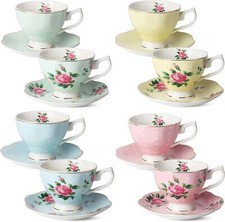 Floral Tea Cups and Saucers Set of 8 (8 oz), Porcelain Tea Cup Sets picture