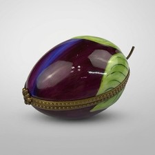 Porcelain & Brass Plum/Fig Limoges Trinket Box Rochard 3” France French picture