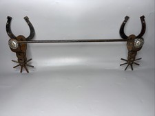 Rustic Western-style Cowboy Spurs w/ Horseshoe Iron Wall Multi-Use Rack 28x4x11 picture