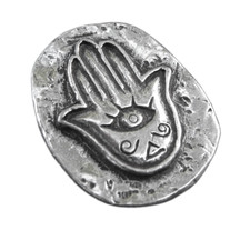 Hamsa Hand Pocket Stone Pewter Amulet Worry Protection Evil Eye Charm NEW picture