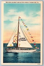 1940-60's CHRIS' RESTAURANT TWO HOUR SAILBOAT RIDE OCEAN CITY NJ POSTCARD picture