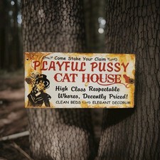 VINTAGE THE PLAYFUL PUSSY CAT HOUSE PORCELAIN SIGN BROTHEL LAS VEGAS NEVADA USA picture