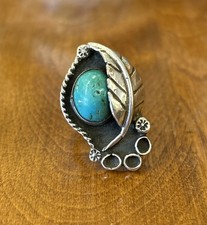 Vintage Native American Turquoise Ring Sterling Silver Navajo Ring OLD PAWN picture