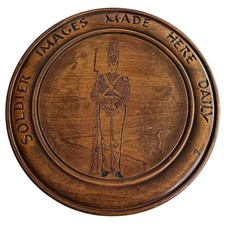 Vintage Hand Carved Soldier Images Made Here Daily Wooden Wall Plaque 14 Inch picture