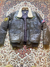 The Bradford Exchange US Navy Leather Flight Jacket USS Enterprise Patches Large picture