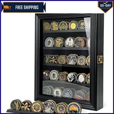 Exquisite Black Wood Challenge Coin Display Cabinet - Elegant Wall-Mounted Case picture