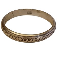 Hand Tooled Vintage Navajo Sterling Silver Bangle Bracelet picture
