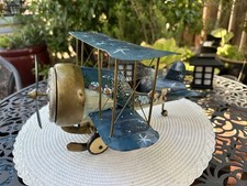 Kurt Adler Christmas Metal Handcrafted Painted Santa's Flying Airplane 10” Vtg picture