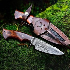 Handmade Bowie Hunting Knife Rosewood Handle – Fixed Blade With Leather Sheath picture