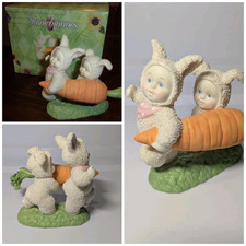 vtg Dept 56 Snow bunnies “Enough For 2” Porcelain Figurine in BOX Easter Carrot picture