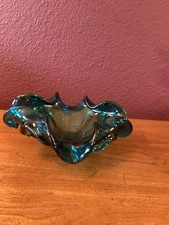 Vintage Murano Art Glass Natural Waves Cigar Ashtray/Bowl Dark Blue,Teal,Aqua picture