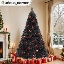 7.5 ft Black Christmas Tree 1258 Tips Easy Assembly Hinged Unlit Flame-Resistant picture