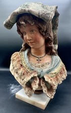 19th C Italian Polychrome Plaster,  Woman Bust. Antique Italian Busts.  picture