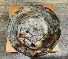 Kutani Yaki Japanese Handmade Art Pottery Ceramic Bowl, With Box picture