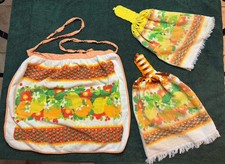 Vintage Terry Cloth Apron and Two Hanging Kitchen Towels picture