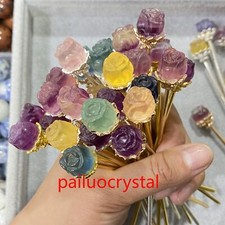 50pc Wholesale Natural Fluorite Rose Hairpin Quartz Crystal Skull Reiki Gem 5.3