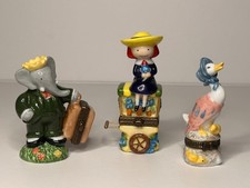 3 Rare VTG Midwest Porcelain Hinged Trinket Boxes BABAR MADELINE & MOTHER GOOSE picture