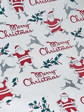 VTG MERRY CHRISTMAS WRAPPING PAPER GIFT WRAP SANTA REINDEER HOLLY NOS picture