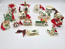 Vintage Spode Christmas Tree Ornaments Lot 15 Pc Train Sled House Bells picture