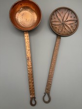 Vintage Hammered Copper Ladle & Skimmer Strainer Pair 12” picture