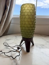 Vintage MCM Green Atomic Honeycomb Table Lamp Plastic Blow Mold Tripod 60s Works picture