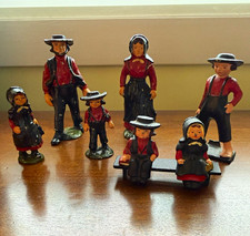 Vintage Cast Iron Amish Family Figurines Lot of 8 Hand Painted Dutch Folk Art picture