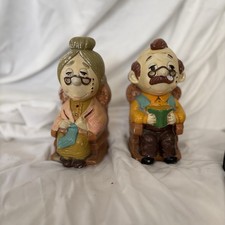 VINTAGE Grandma Grandpa Coin Bank Set Elderly Couple Rocking Chair Ceramic Pair picture