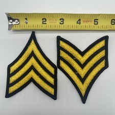 U.S. Military Army Sergeant Rank Patch Chevron Insignia Merrowed Yellow Black x2 picture